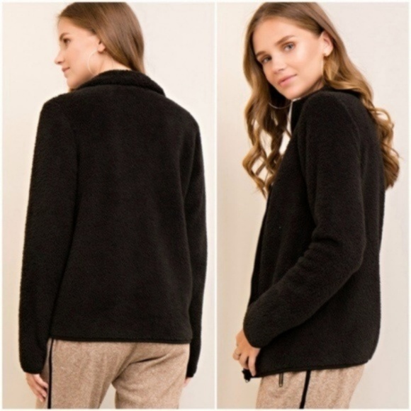 NEW Boutique Fuzzy Faux Fur Sherpa Fleece Full Zip Jacket Black Entro Fall NWT - Picture 3 of 3